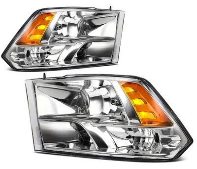 Headlights Assembly For 2009-2018 Dodge Ram 1500 Chrome Driver + Passenger Sides - Image 1 of 4