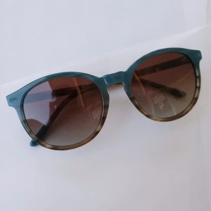 Duco Sunglasses Italy Brown Tortoise Turquoise Blue Fade Polarized Round DC1230 - Picture 1 of 22