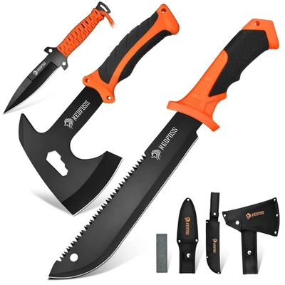 Machete de 15", hacha de 10" con funda, cuchillo de caza de hoja fija con funda,... Foto 1 de 4