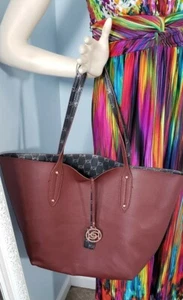 BEBE Brown Trista Large Carryall Shopping Tote Shoulder Bag Purse Reversible - Picture 1 of 7