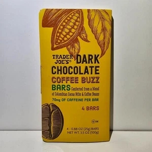 Trader Joes Dark Chocolate Coffee Buzz Bars - 70mg of Caffeine 3.5 oz - Picture 1 of 2