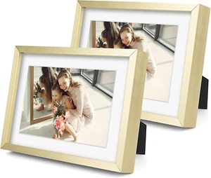 , Gold 5X7 Picture Frame - Display Photos 4X6 with Mat or 5X7 Inch without Mat - - Picture 1 of 9