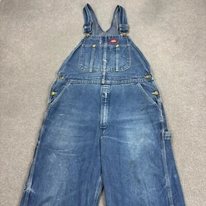 Dickies Dungarees Adult 38x30 Blue Overalls Bib Denim Work Wear Carpenter Mens - Picture 1 of 11