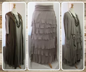 BNWT, LAGENLOOK, ITALIAN, TAUPE, TIERED/RUFFLE, SILK, SKIRT/DRESS, OSFA - Picture 1 of 12