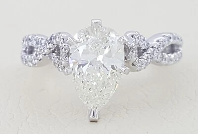 Gabriel & Co Pear Diamond Crossover Engagement Ring 1.55 ct 14k White Gold $10k - Image 1 of 4