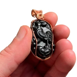 Black Green Jade Necklace Chinese Zodiac Copper Wire Wrap Pendant Animal Jewelry - Picture 1 of 103