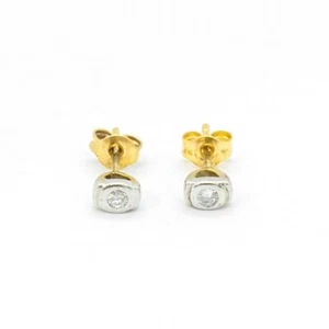 18ct 18k Two Tone Gold Brilliant Cut Diamond Stud Earrings 0.12ct. Brand New - Picture 1 of 8