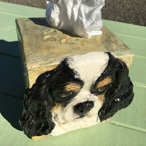 American Cocker Spaniel dog Art Ceramic tissue box cover Relief Handmade