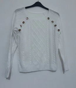 Jersey de punto blanco súper suave con detalle de botones talla M - Imagen 1 de 4