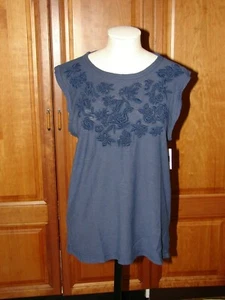  BNWT Gap size M Navy 100% cotton sleeveless "muscle" embroidered T-shirt - Picture 1 of 12