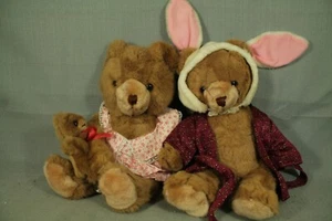 lot 2 vintage Schmid Musical teddy bears bunny hat stuffed animals Korea - Picture 1 of 3