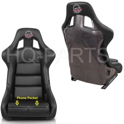 NRG PRISMA FIXED BACK BUCKET RACING SEAT BLACK VEGAN VINYL + SIDE MOUNTS LARGE - Image 1 of 3