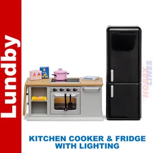 KITCHEN COOKER & FRIDGE with Lighting LUNDBY Doll House Furniture 60-6055-00 - Picture 1 of 6