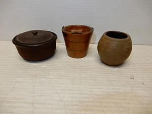 3 ANTIQUE SMALL TREEN WARE EARTHEN WARE MINIATURE ITEMS - Picture 1 of 5