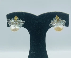 18k Oro Amarillo Briolette Aguamarina Azul Y Perla Pendientes Clip - Imagen 1 de 10