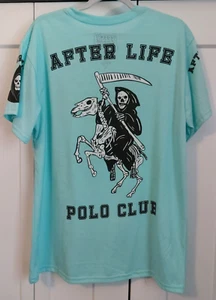FRESH LAUNDRY GRIM REAPER AFTER LIFE POLO CLUB TEAL/AQUA SHIRT MENS L NWT - Picture 1 of 5