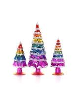 Cody Foster 4"-7" Tall  Bright Rainbow Glass Christmas Village Tree Set of 3