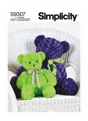 SIMPLICITY 9307 PLUSH STUFFED TEDDY BEARS Sewing Pattern 20" & 29" Skill AVERAGE - Image 1 of 3