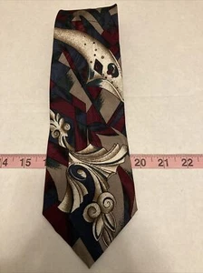 Couture by Bella Nova Burgundy/Gray/Blue Abstract 100% Silk Men's Necktie  - Picture 1 of 7
