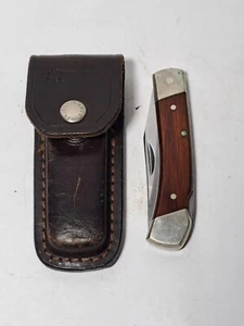 Schrade USA LB5 SS Folding Lockback Knife Wooden Scales w/ Leather Sheath - Picture 1 of 6