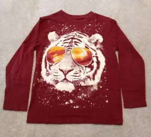 Girls PLACE White Tiger & Shades long sleeve burgundy top size L -10/12 NICE - Picture 1 of 3
