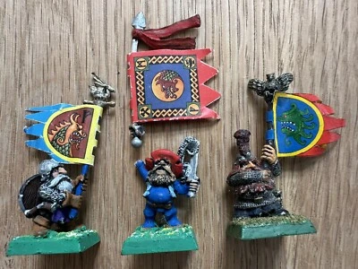 3 x classic Dwarf Warriors with Banner OOP metal models Warhammer Fantasy Battle - Image 1 of 4
