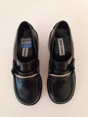 Steve Madden Andy девочек черный натуральной кожи бит 2» коренастый каблук туфли Sz 6 B - Изображение 1 из 4