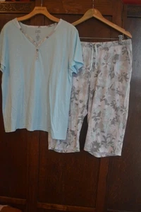 BLUE CROPPED CAMOUFLAGE SHORT SLEEVE PAJAMAS SET BY CROFT & BARROW ~ XL - Picture 1 of 12