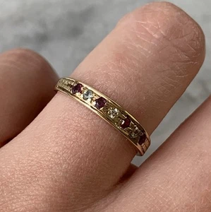 Ruby & Cubic Zirconia Half Eternity Band Ring 9ct 375 Yellow Gold- Size N - Picture 1 of 10