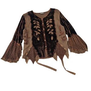 Chaqueta boho Petals para mujer talla libre marrón terciopelo hippie caprichoso bordado - Imagen 1 de 13