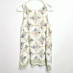 Max Studio ärmellose Bluse Gr. XS Tunika Top transparent gefüttert vanille eiswildblume - Bild 1 von 13