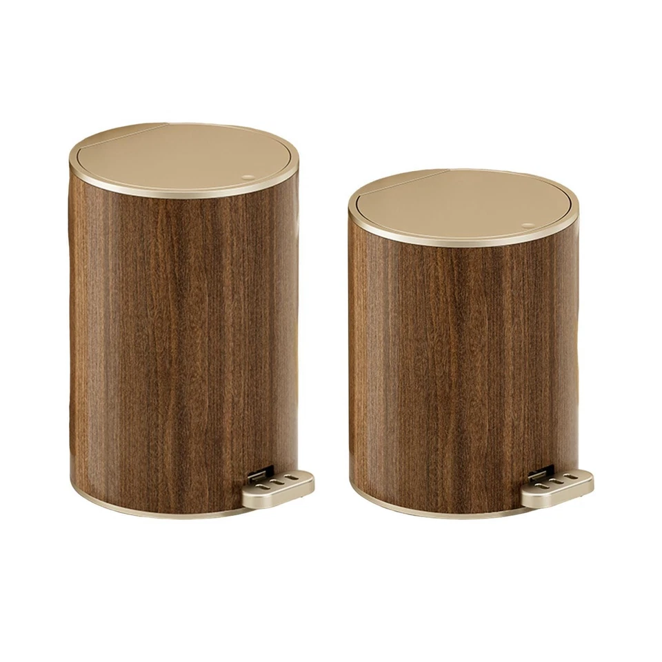 Wood Grain Trash Can Step on Trash Can Waterproof Garbage Container Bin Foot - Image 1 of 1