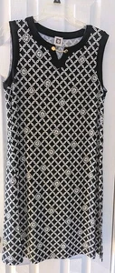 Anne Klein Kleid Damen Schwarz & Weiß Geometrisches Etuikleid Midi Ärmellos. Gr. M. - Bild 1 von 7
