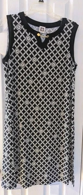 Vestido Anne Klein Mujer Blanco y Negro Cambio Geométrico Midi Sin Mangas. Talla M.  Foto 1 de 4
