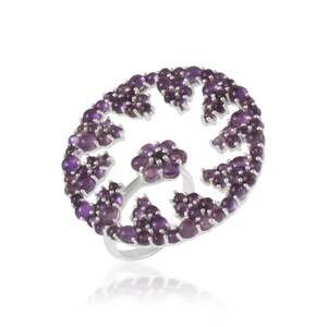 Christmas Gift Natural Tiny Amethyst 925 Sterling Silver Cocktail Ring Jewelry - Picture 1 of 5