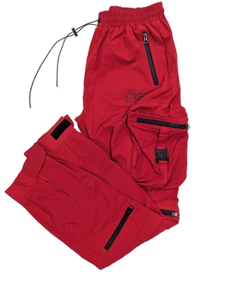 8&9 MFG Pants Mens Cargo Pants Large Red Black Iridescent Zip Pockets Y2K - Image 1 of 4