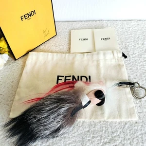 FENDI Mini Karlito Fur Key Ring Bag Charm Multicolor Made in Italy Used with BOX - Picture 1 of 9