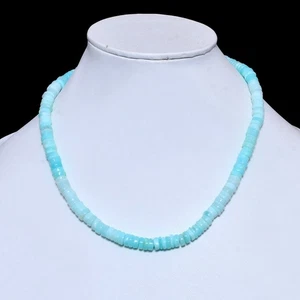 Aqua Blue Opal Beaded Necklace, 7 mm 16 inch Blue Opal Gemstone Necklace, Smooth - Picture 1 of 3