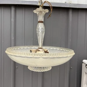 1940s Art Deco 14" Floral Frosted Glass Silver Chandelier 17" Drop Ceiling Light - Picture 1 of 11