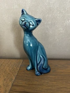 Statuette de Chat en Céramique Bleu - Picture 1 of 6