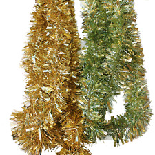 90" Hanukkah or Christmas Tree Tinsel Garland Sage Gold Iridescent Flakes decor