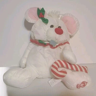 Ratón de Navidad blanco Fisher Price Puffalump 1987 vintage con bastón de caramelo 12" Foto 1 de 4