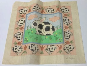 Alexa Black & White BUNNY RABBITS NEEDLEPOINT CANVAS Carrots - Picture 1 of 1
