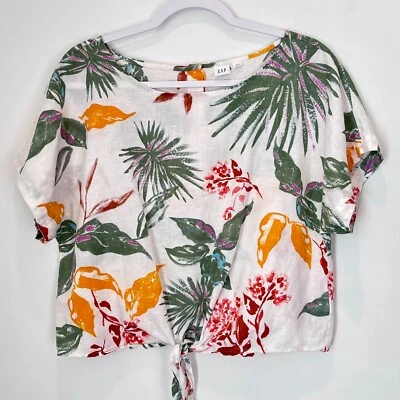 Blusa Top GAP Floral Tropical Hawaiana Mezcla de Lino Talla Mediana Boho c136 Foto 1 de 4