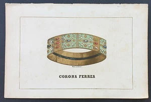 stampa antica corona ferrea reliquia Chiesa monza 1890 circa litografia colori - Imagen 1 de 3