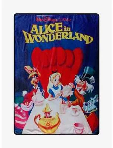 Disney Alice In Wonderland Throw Blanket 46x60 Tea Party Mad Hatter Soft Fleece - Picture 1 of 4