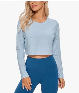 CRZ YOGA Women Pima Cotton Long Sleeve Shirt Workout Gym Yoga Cropped Top S 4/6 - Picture 1 of 9