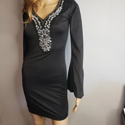 Bailey Blue Women's Dress~ Black with Crystals ~ Flare Sleeve~ Size Small (S) - Image 1 of 4