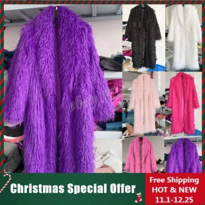 Womens Faux Mongolian Lamb Sheep Fur Coat Long Hair Overcoat Outwear Warm Jacket - Image 1 of 4