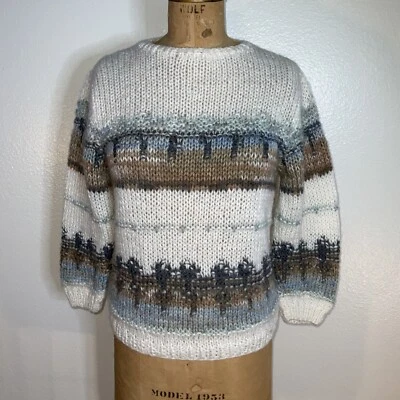 Suéter Lauren Hansen Tejido a Mano Azul Crema Marrón Talla M Foto 1 de 4